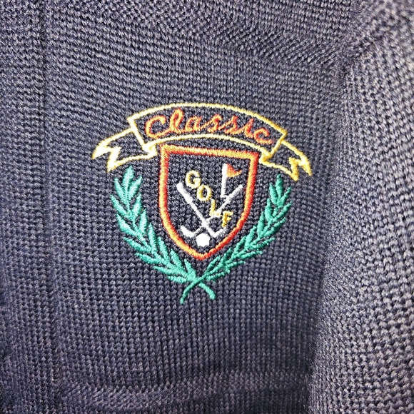 Vintage Blarney Castle Design Men's Large Navy Wool Blend Knit Pullover Sweater - Picture 2 of 7